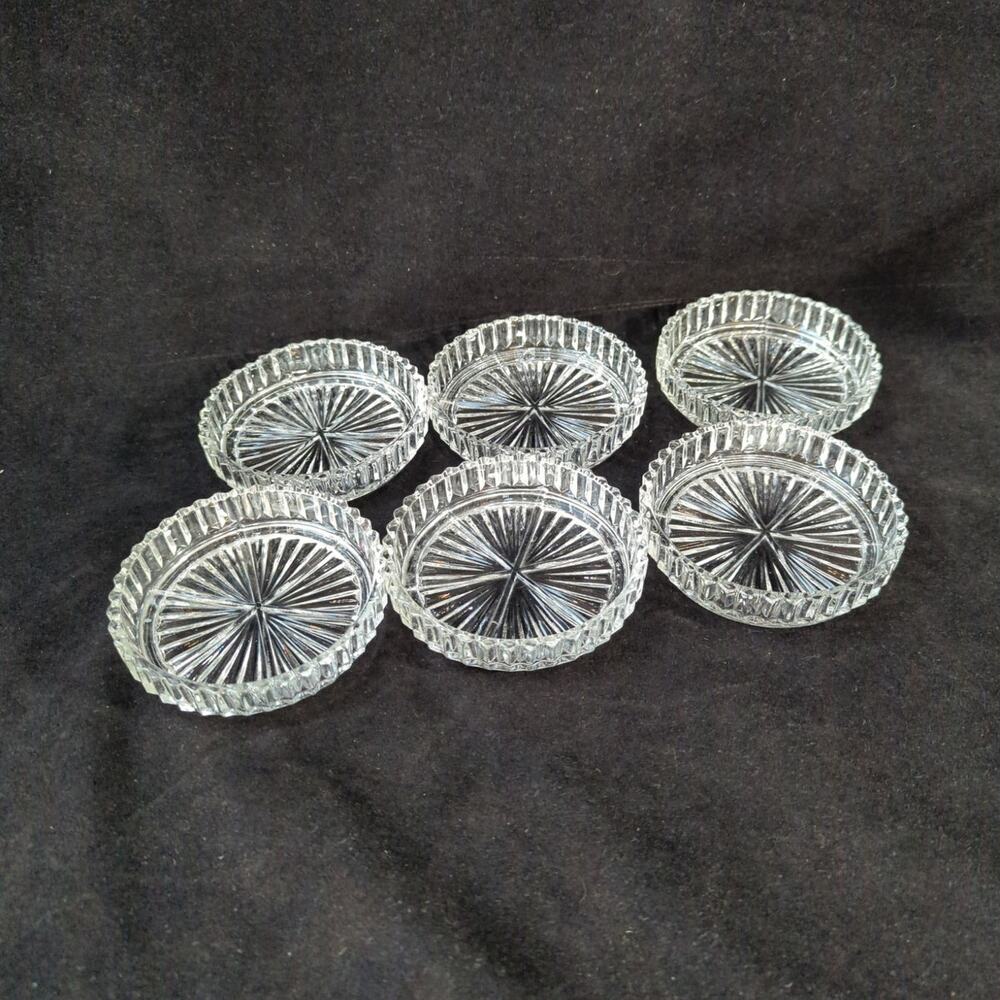 Vintage 6 Heisey Ridgeleigh Stackable Starburst Coasters Clear Pressed Glass
